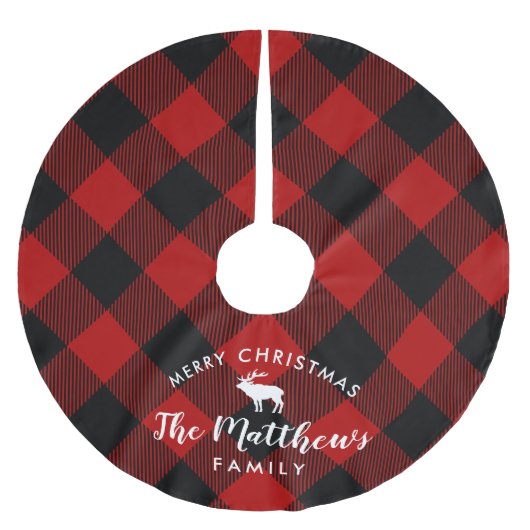Rustieke rode buffel controleren rendier monogram kerstboom rok (Voorkant)