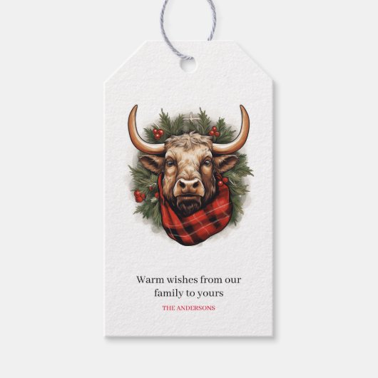 Rustieke rode buffel geruite boerderij cadeaulabel (Voorkant)