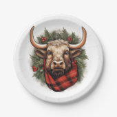 Rustieke rode buffel geruite boerderij papieren bordje (Voorkant)