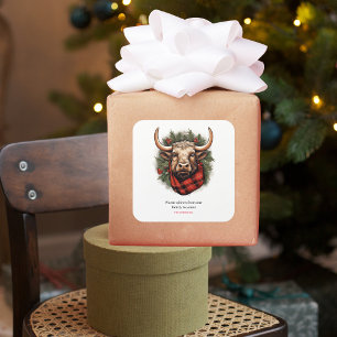 Rustieke rode buffel geruite boerderij vierkante sticker