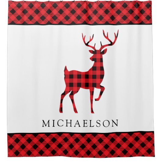Rustieke rode buffel geruite kerst herten silhouet douchegordijn (Voorkant)