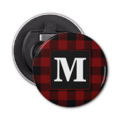 Rustieke Rode Buffel Plaid Boerderij Monogram Button Flesopener (Voorkant)