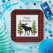 Rustieke Rode Buffel Plaid met Moose verjaardag Papieren Bordje (Feest)
