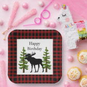 Rustieke Rode Buffel Plaid met Moose verjaardag Papieren Bordje (Feest)