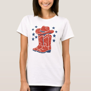 Rustieke Rode Cowboylaarzen en Blauwe Sterren West T-shirt
