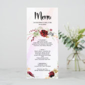 Rustieke rode elegante bloemen menu (Staand voorkant)