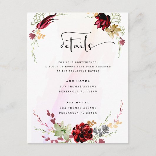 Rustieke rode elegante bloemen uitnodiging informatiekaartje (Voorkant)