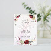 Rustieke rode elegante bloemen uitnodiging informatiekaartje (Staand voorkant)