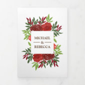 Rustieke rode en groene bladeren Fotobruiloft Drieluik Uitnodiging (Cover)