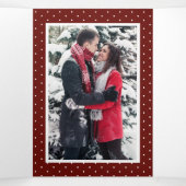 Rustieke rode en groene bladeren Fotobruiloft Drieluik Uitnodiging (Binnenkant midden)