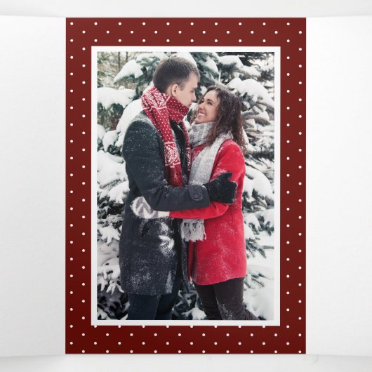 Rustieke rode en groene bladeren Fotobruiloft Drieluik Uitnodiging (Binnenkant midden)