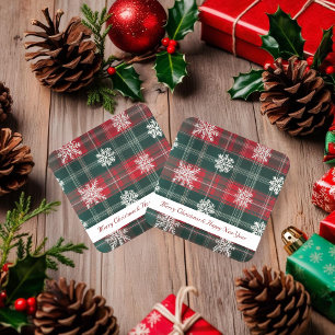 Rustieke rode en groene sneeuwvlokken patroon Fees Kartonnen Onderzetters