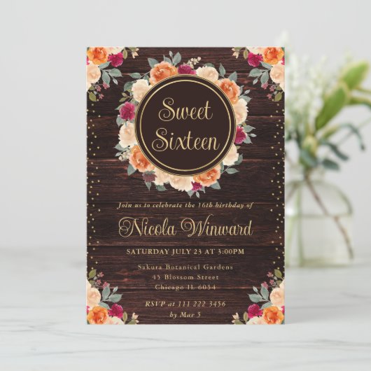 Rustieke Rode en Oranje Herfst Bloemen Krans Sweet Kaart (Staand voorkant)