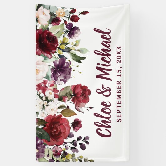 Rustieke rode en roze bloemige gepersonaliseerde b spandoek (Verticaal)