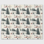Rustieke rode en witte besneeuwde dorp cadeaupapier (Vlak)