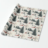 Rustieke rode en witte besneeuwde dorp cadeaupapier (Uitgerold)