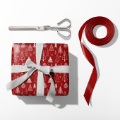 Rustieke rode en witte kerstbomen cadeaupapier