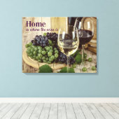 Rustieke rode en witte wijn glazen druiven vat canvas afdruk (Insitu (Houten vloer))
