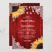 Rustieke rode en zonnebloem bruiloft uitnodigingen (Voorkant / Achterkant)