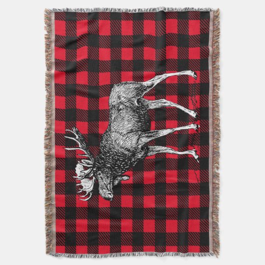 Rustieke rode en zwarte Buffalo Plaid Bull Moose Deken (Voorkant Verticaal)