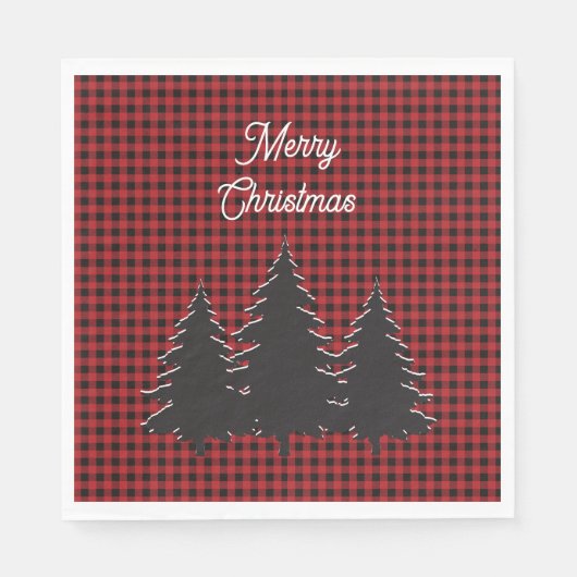 Rustieke rode en zwarte buffel geplakte kerstbomen servet (Voorkant)
