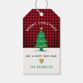 Rustieke rode en zwarte buffel geruite kerstboom cadeaulabel (Voorkant)