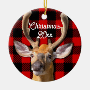 Rustieke rode en zwarte plaid - Herten Keramisch Ornament