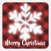 Rustieke rode en zwarte plaid - sneeuwvlok vierkante sticker (Voorkant)
