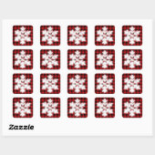 Rustieke rode en zwarte plaid, winter sneeuwvlok vierkante sticker (Vel)