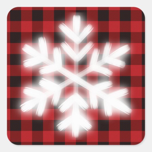 Rustieke rode en zwarte plaid, winter sneeuwvlok vierkante sticker (Voorkant)