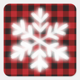 Rustieke rode en zwarte plaid, winter sneeuwvlok vierkante sticker
