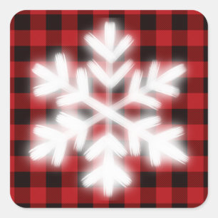 Rustieke rode en zwarte plaid, winter sneeuwvlok vierkante sticker