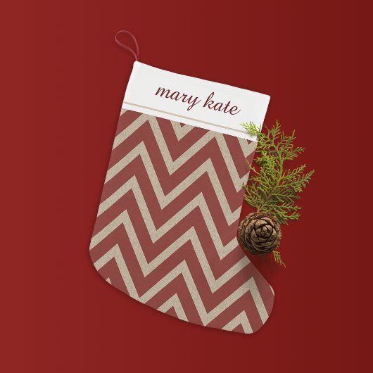 Rustieke rode faux burlap chevron patroon kleine kerstsok