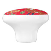 Rustieke Rode Folk Art Dieren Bloemen Schattige Kl Keramische Knop (Zijkant)