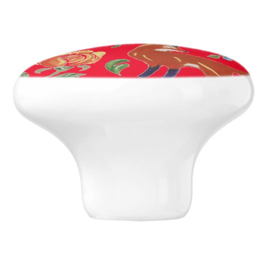 Rustieke Rode Folk Art Dieren Bloemen Schattige Kl Keramische Knop (Zijkant)