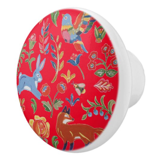 Rustieke Rode Folk Art Dieren Bloemen Schattige Kl Keramische Knop (Rechts)