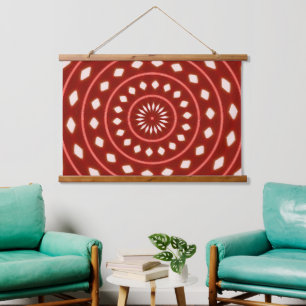 Rustieke rode geometrische zonnestraal abstracte k hangend wandkleed