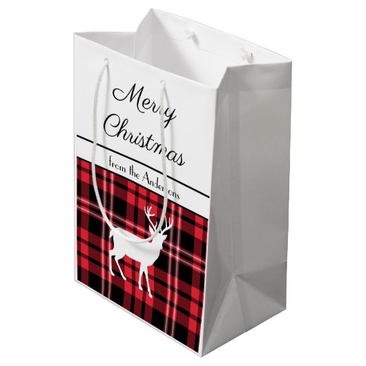 Rustieke rode geplakt hert Kerstmis Medium Cadeauzakje (Achterkant Gekanteld)