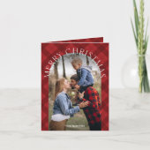 Rustieke rode geplakte boog foto kerst feestdagen kaart (Voorkant)