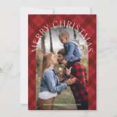 Rustieke rode geplakte boog foto kerst feestdagenkaart (Voorkant)