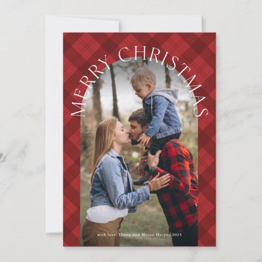 Rustieke rode geplakte boog foto kerst feestdagenkaart (Voorkant)