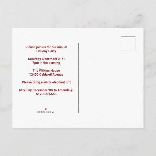 Rustieke rode geplakte groene bomen kerstfeest uitnodiging briefkaart (Achterkant)