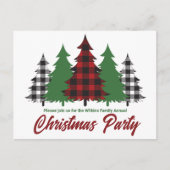 Rustieke rode geplakte groene bomen kerstfeest uitnodiging briefkaart (Voorkant)