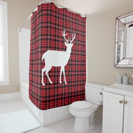 Rustieke rode geplakte kerst douchegordijn (In situ)