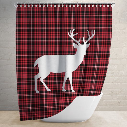 Rustieke rode geplakte kerst douchegordijn