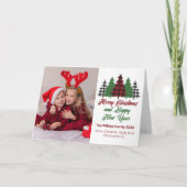 Rustieke rode geplakte kerstbomen Familiefoto Feestdagen Kaart (Voorkant)