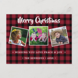 Rustieke rode geplakte kerstfoto feestdagenkaart