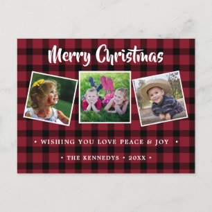 Rustieke rode geplakte kerstfoto feestdagenkaart