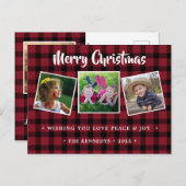 Rustieke rode geplakte kerstfoto feestdagenkaart (Voorkant / Achterkant)