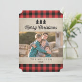 Rustieke rode geplakte kerstfotokaart feestdagenkaart (Staand voorkant)